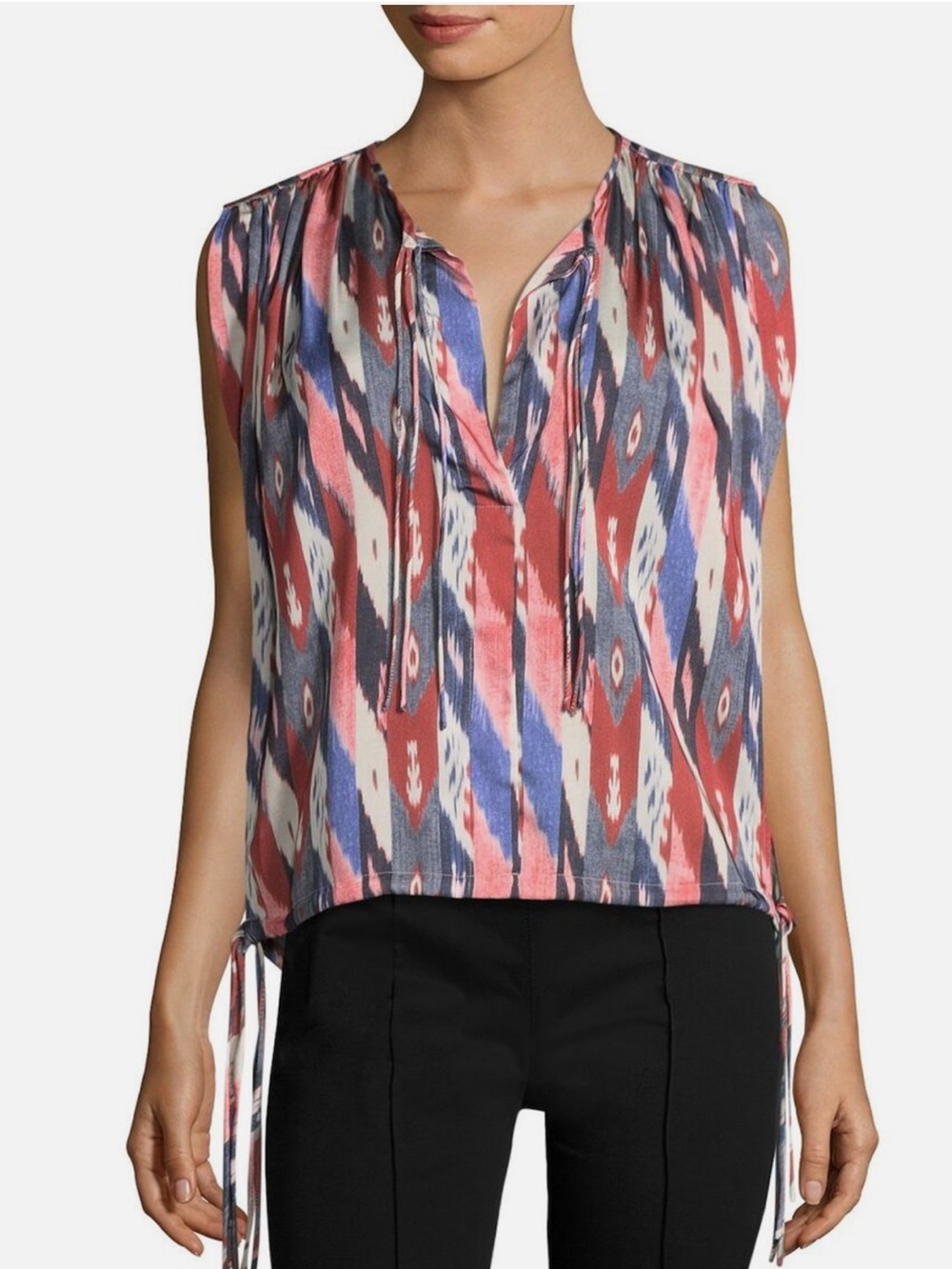 Isabel Marant Multi-Color Ikat V-Neck Sleeveless Blouse